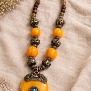 Artisan Yellow and Brown Beaded Necklace